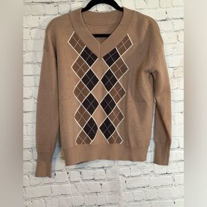 Tan and Brown Argyle Sweater Size Medium